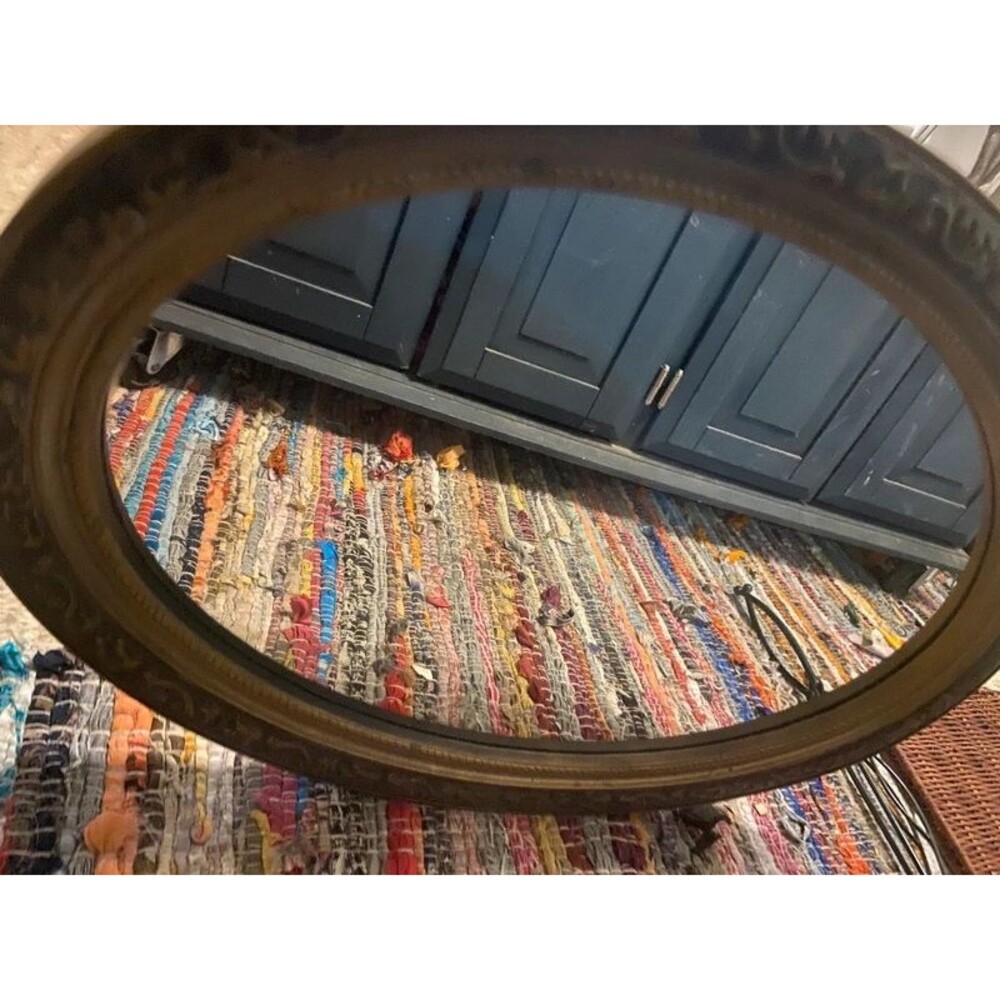 Vintage 1982 Hamilton Glass Products Gold Oval Mirror - Item FR-82 Hollywood Reg